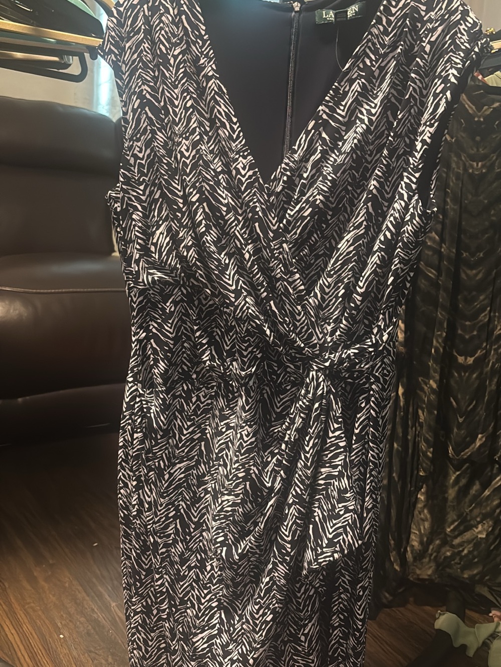 Ralph Lauren Black and White Asymmetrical Faux-Wrap Dress